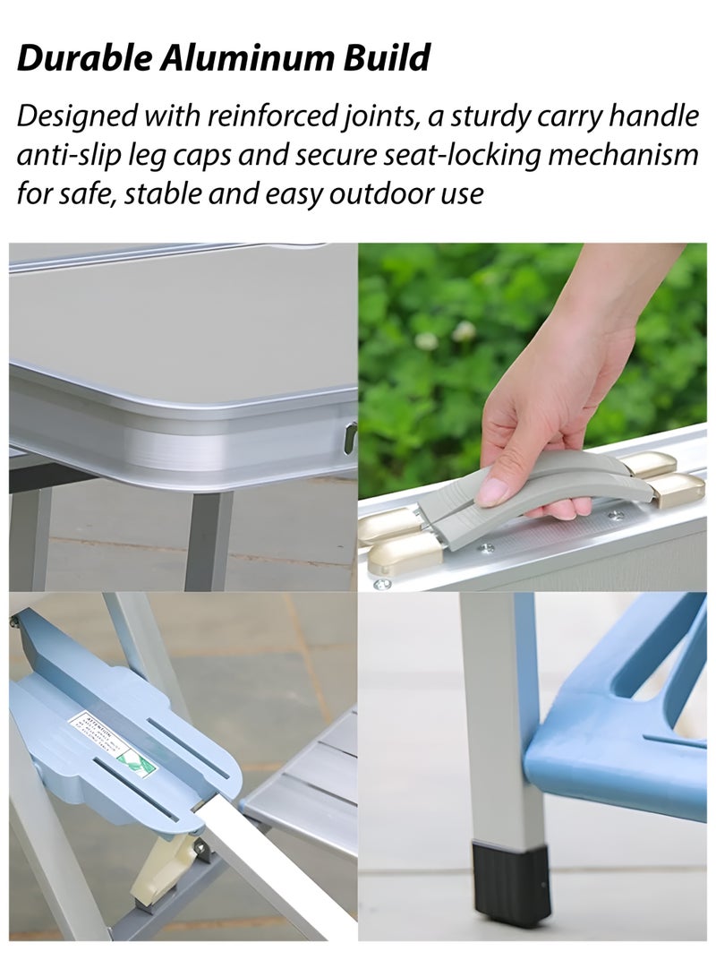 توشيونيكس طاولة نزهة قابلة للطي من الألومنيوم ٤ في ١ مع كراسي ملحقة | طقم طاولة طعام محمول قابل للتعديل للمنزل، الفناء الخلفي، الفناء، الحديقة، التخييم، الشواء، والاستخدام الخارجي - Image 5