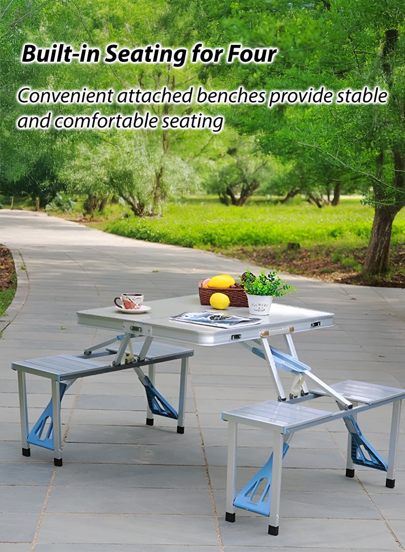 توشيونيكس طاولة نزهة قابلة للطي من الألومنيوم ٤ في ١ مع كراسي ملحقة | طقم طاولة طعام محمول قابل للتعديل للمنزل، الفناء الخلفي، الفناء، الحديقة، التخييم، الشواء، والاستخدام الخارجي - Image 3