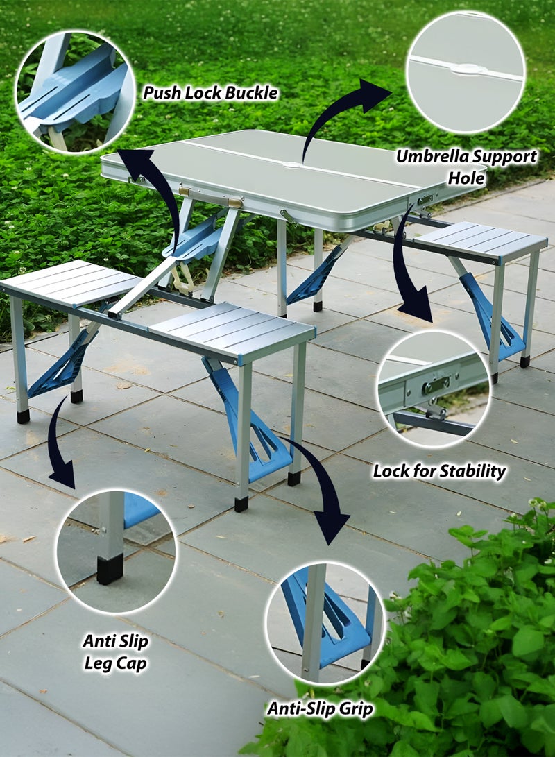 توشيونيكس طاولة نزهة قابلة للطي من الألومنيوم ٤ في ١ مع كراسي ملحقة | طقم طاولة طعام محمول قابل للتعديل للمنزل، الفناء الخلفي، الفناء، الحديقة، التخييم، الشواء، والاستخدام الخارجي - Image 2
