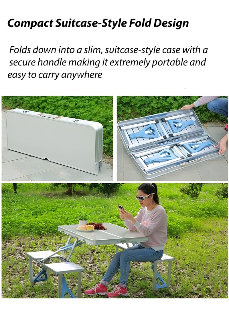 توشيونيكس طاولة نزهة قابلة للطي من الألومنيوم ٤ في ١ مع كراسي ملحقة | طقم طاولة طعام محمول قابل للتعديل للمنزل، الفناء الخلفي، الفناء، الحديقة، التخييم، الشواء، والاستخدام الخارجي - Image 4