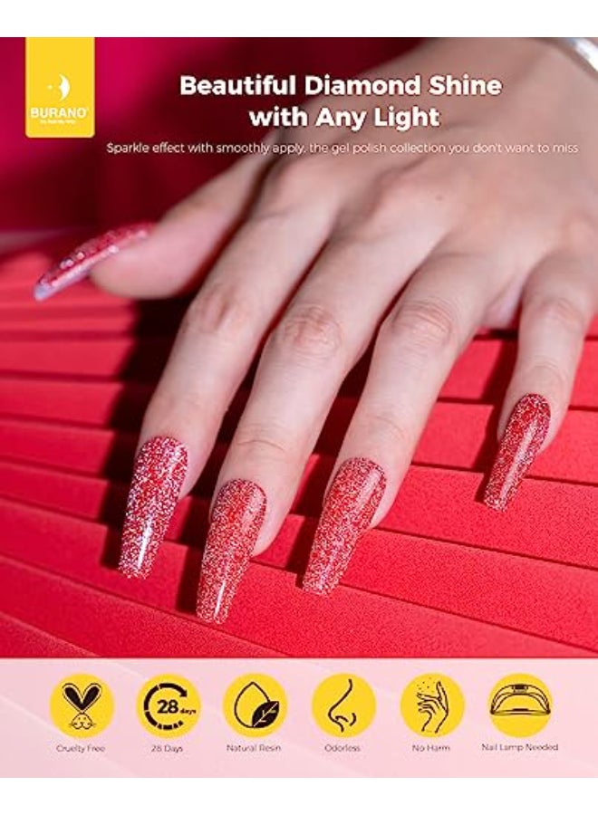 BURANO Reflective Gel Nail Polish 73ml Reflective Diamond Nail Glitter Gel Polish Sparkly Summer Color Gel Polish Holographic Glitters Shiny UV Lamp Required SZ4 - Image 3