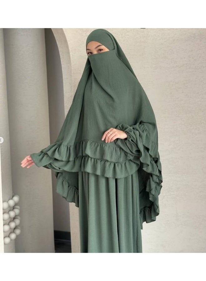 مجموعة رداء مسلم بلمسات منفوش وشال رأس أنيق لستر الجسم وملابس الصلاة العصرية، تشمل الفستان والشال الرأس - Image 4