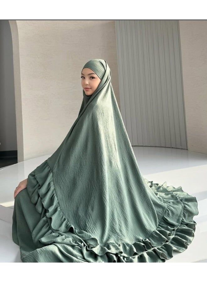 مجموعة رداء مسلم بلمسات منفوش وشال رأس أنيق لستر الجسم وملابس الصلاة العصرية، تشمل الفستان والشال الرأس - Image 5