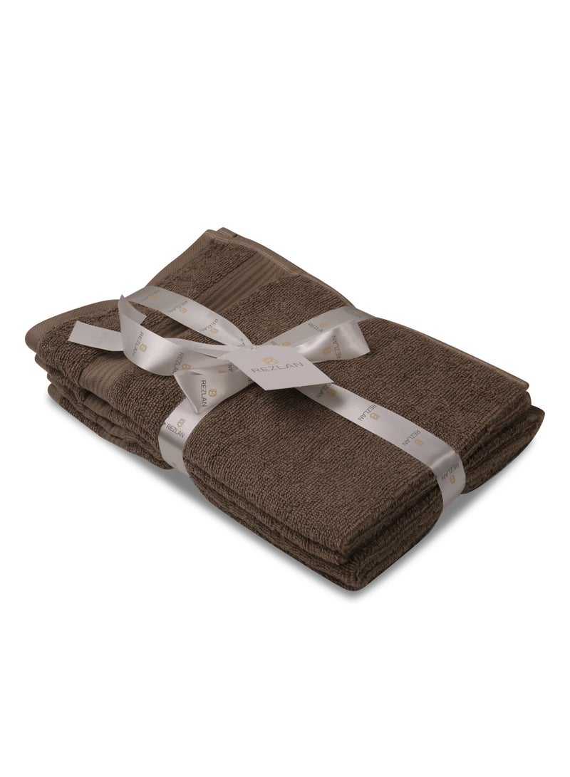 REZLAN UAE REZLAN Premium 4-Piece Hand Towel Set - 100% Cotton (40×60 cm/16×24 in) - Soft & Absorbent - P.BROWN - Image 2
