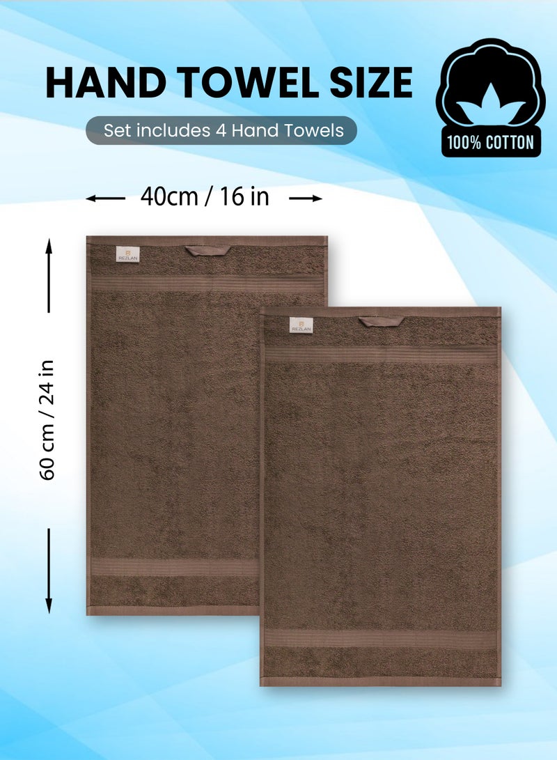 REZLAN UAE REZLAN Premium 4-Piece Hand Towel Set - 100% Cotton (40×60 cm/16×24 in) - Soft & Absorbent - P.BROWN - Image 3