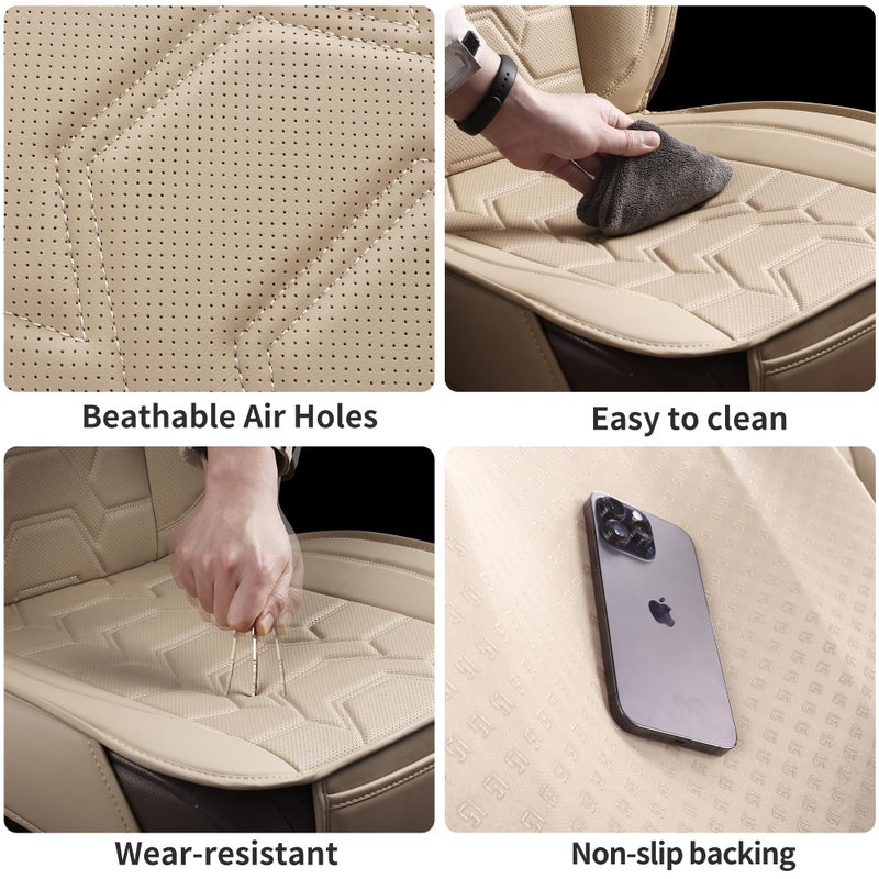 hoozoom Leather car Seat Covers Breathable Car Seat Protector Front seat Covers Universal Fit for 95% Car Truck SUV Van Vehicles ï¼ˆBeigeï¼Œ2PCSï¼‰ - Image 5