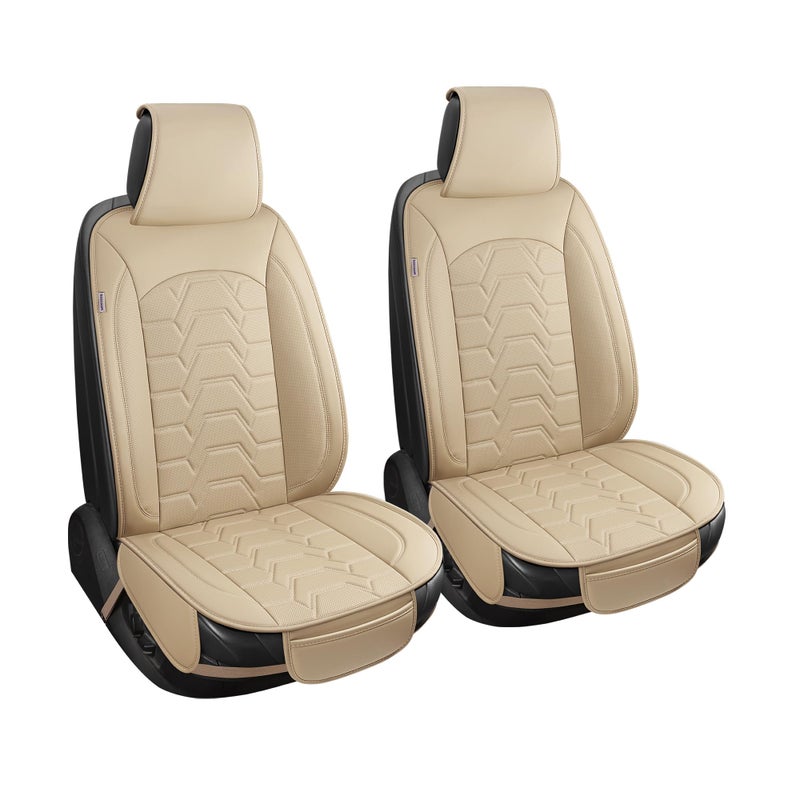 hoozoom Leather car Seat Covers Breathable Car Seat Protector Front seat Covers Universal Fit for 95% Car Truck SUV Van Vehicles ï¼ˆBeigeï¼Œ2PCSï¼‰ - Image 1