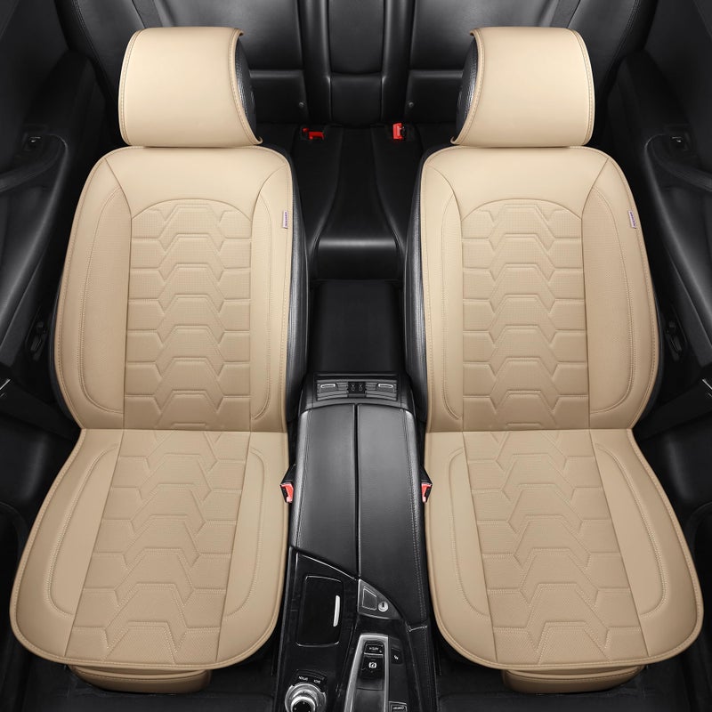 hoozoom Leather car Seat Covers Breathable Car Seat Protector Front seat Covers Universal Fit for 95% Car Truck SUV Van Vehicles ï¼ˆBeigeï¼Œ2PCSï¼‰ - Image 4