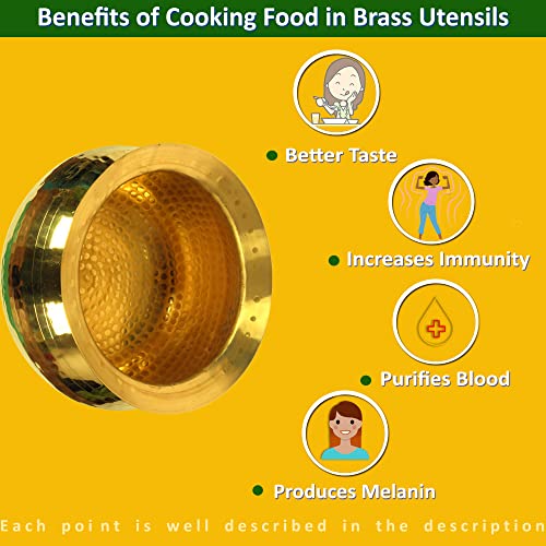 HOKOYA Brass Handi for Cooking (5 Litre Water Capacity) | Mirror Finish Bowl | Light Weight Brass Cookware | Utensils for Kitchen Cooking Pot | Indian Kitchenware | Gift for Home Chefs - Image 3