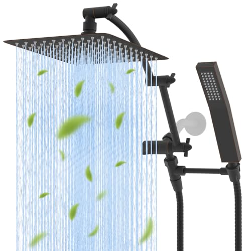 Hibbent All Metal 10'' Rainfall Shower Head, Shower Head Combo, High Pressure Handheld Shower Wand, 16'' Adjustable Arc-shaped Shower Extension Arm, 71'' Hose, Showerhead Holder, Oil Rubbed Bronze - Image 1