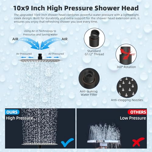 Hibbent All Metal 10'' Rainfall Shower Head, Shower Head Combo, High Pressure Handheld Shower Wand, 16'' Adjustable Arc-shaped Shower Extension Arm, 71'' Hose, Showerhead Holder, Oil Rubbed Bronze - Image 5