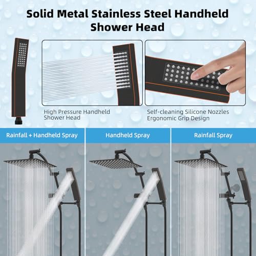 Hibbent All Metal 10'' Rainfall Shower Head, Shower Head Combo, High Pressure Handheld Shower Wand, 16'' Adjustable Arc-shaped Shower Extension Arm, 71'' Hose, Showerhead Holder, Oil Rubbed Bronze - Image 4