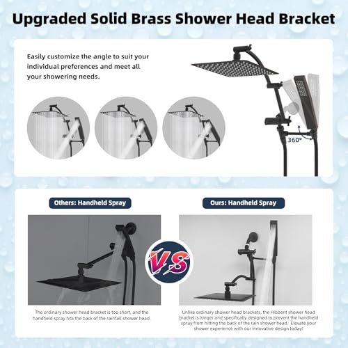 Hibbent All Metal 10'' Rainfall Shower Head, Shower Head Combo, High Pressure Handheld Shower Wand, 16'' Adjustable Arc-shaped Shower Extension Arm, 71'' Hose, Showerhead Holder, Oil Rubbed Bronze - Image 2
