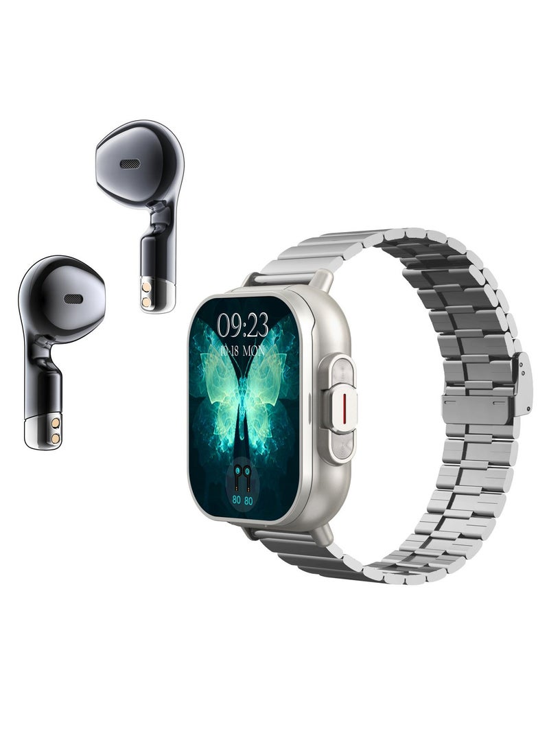 Arabic Earphones 2-in-1 Smart Watch, Sports Fitness Tracker, Multifunctional Fashionable Silicone Strap Smart Watch (Black) - Image 1