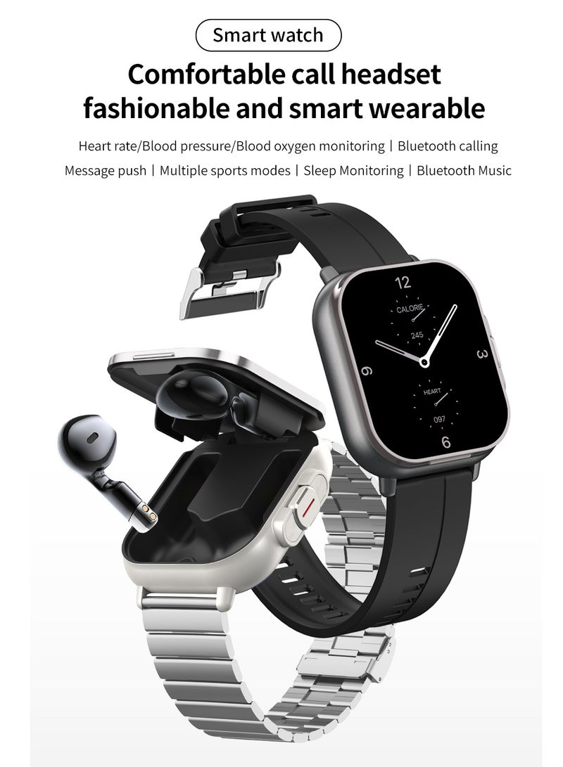 Arabic Earphones 2-in-1 Smart Watch, Sports Fitness Tracker, Multifunctional Fashionable Silicone Strap Smart Watch (Black) - Image 2