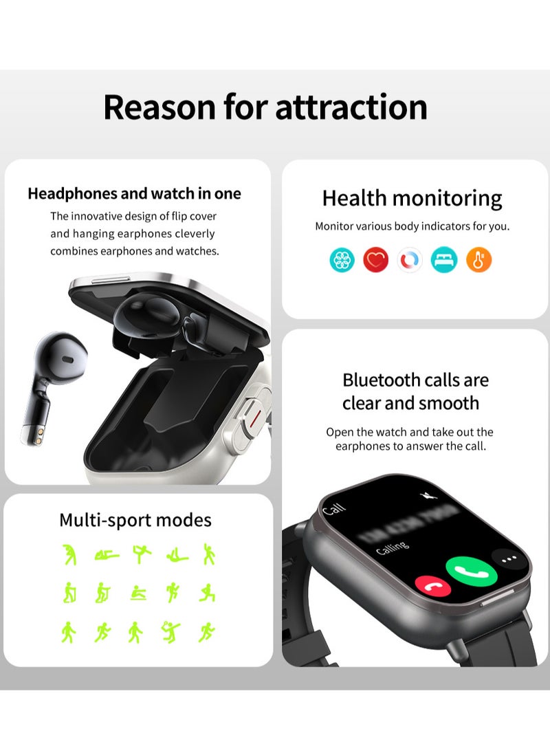 Arabic Earphones 2-in-1 Smart Watch, Sports Fitness Tracker, Multifunctional Fashionable Silicone Strap Smart Watch (Black) - Image 4