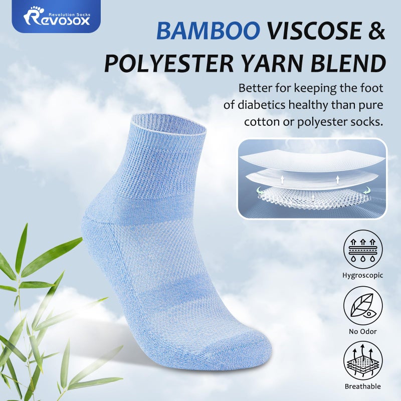 Revosoxs Diabetic Socks for Men Women,5 Pairs Bamboo Viscose Diabetic Ankle Socks for Women,Non-Binding Diabetic Socks 7-9 9-11(Pure-Medium) - Image 4