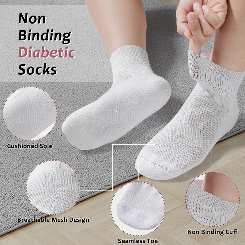Revosoxs Diabetic Socks for Men Women,5 Pairs Bamboo Viscose Diabetic Ankle Socks for Women,Non-Binding Diabetic Socks 7-9 9-11(Pure-Medium) - Image 3