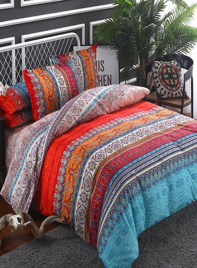Goodidea Striped Bohemian Comforter Set Queen Size 3 Pieces Boho Hippie Geometric Bedding Set Soft Breathable Reversible Microfiber Boho Comforter with 2 Pillowcases(20"x26") - Image 1
