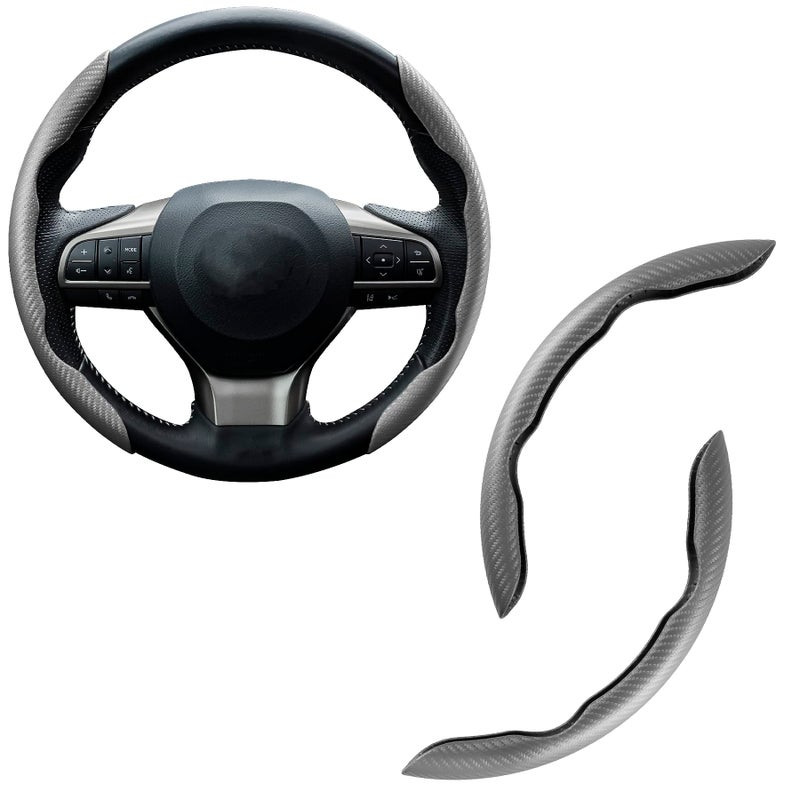 Amiss Car Carbon Fiber AntiSkid Steering Wheel Cover Segmented Protector Butterfly Universal 99 Cover Interior Accessories Grey