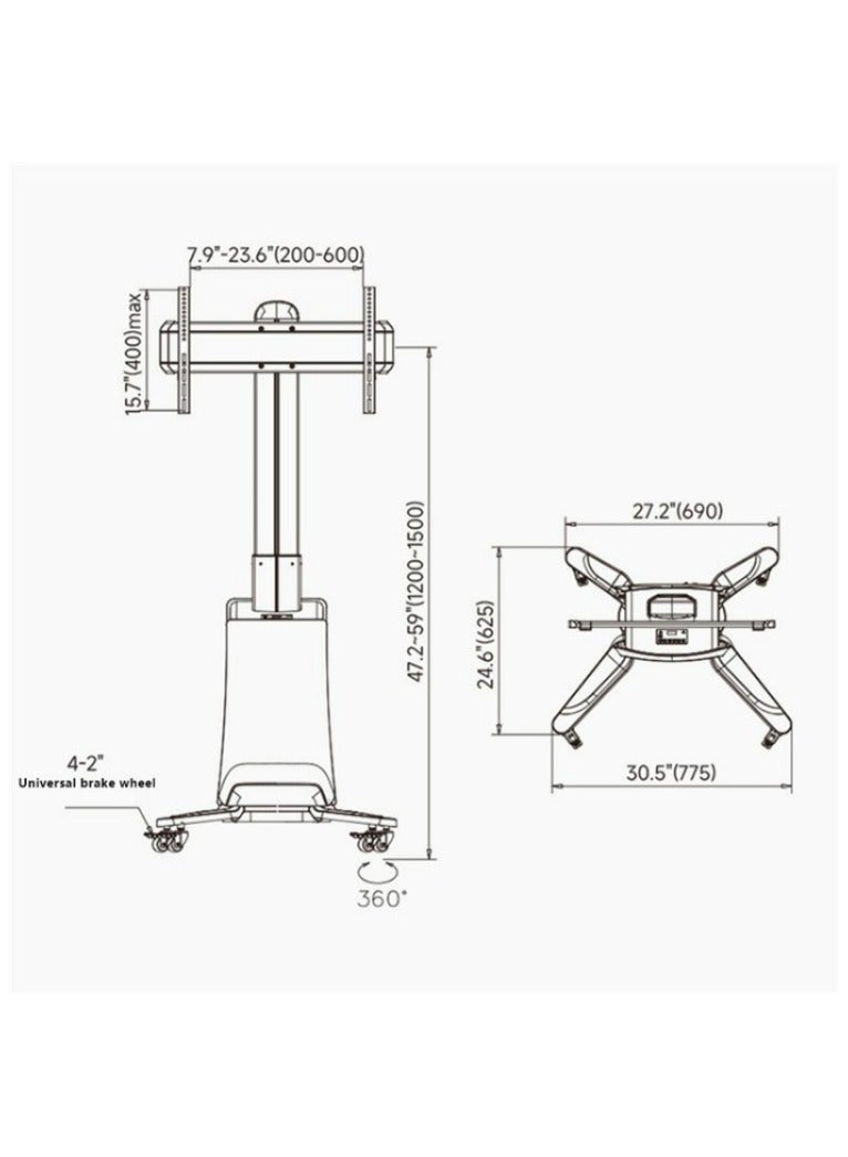 NB ERGONOMIC Motorized TV Floor Stand  for 55–85 Inch TVs Up to 45.5 kg, Height Adjustable 1200–1500 mm, VESA Mount 600×400 mm, Mobile TV Stand with Casters, Black | G85 - Image 4