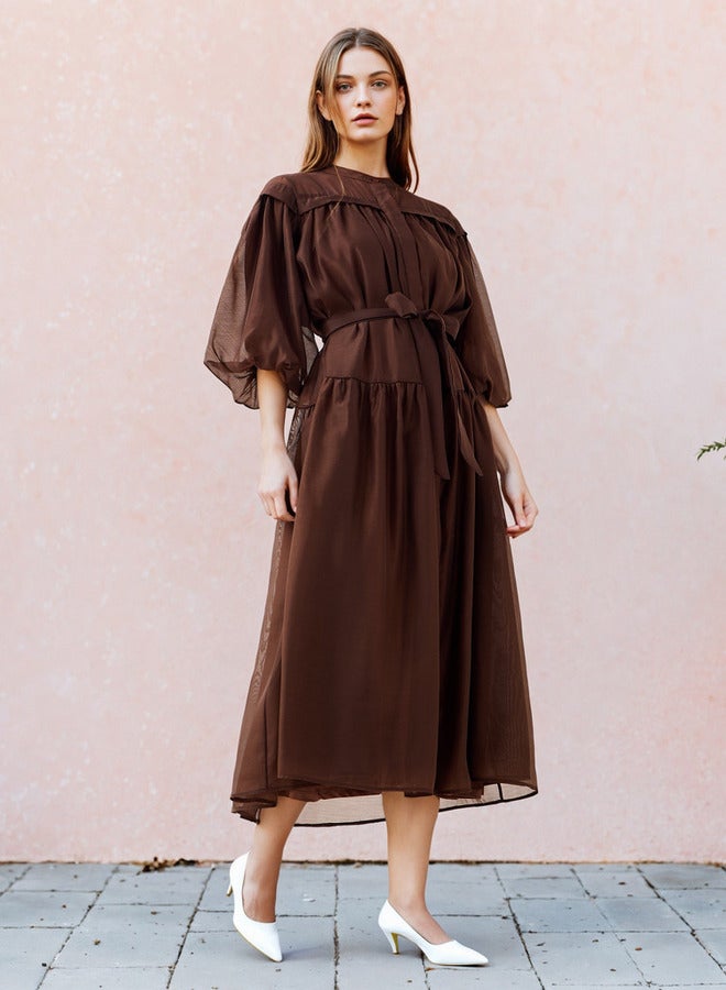 تواكستريمز فستان ميدي شفاف بطبقات وياقة ماندرين من - Image 1