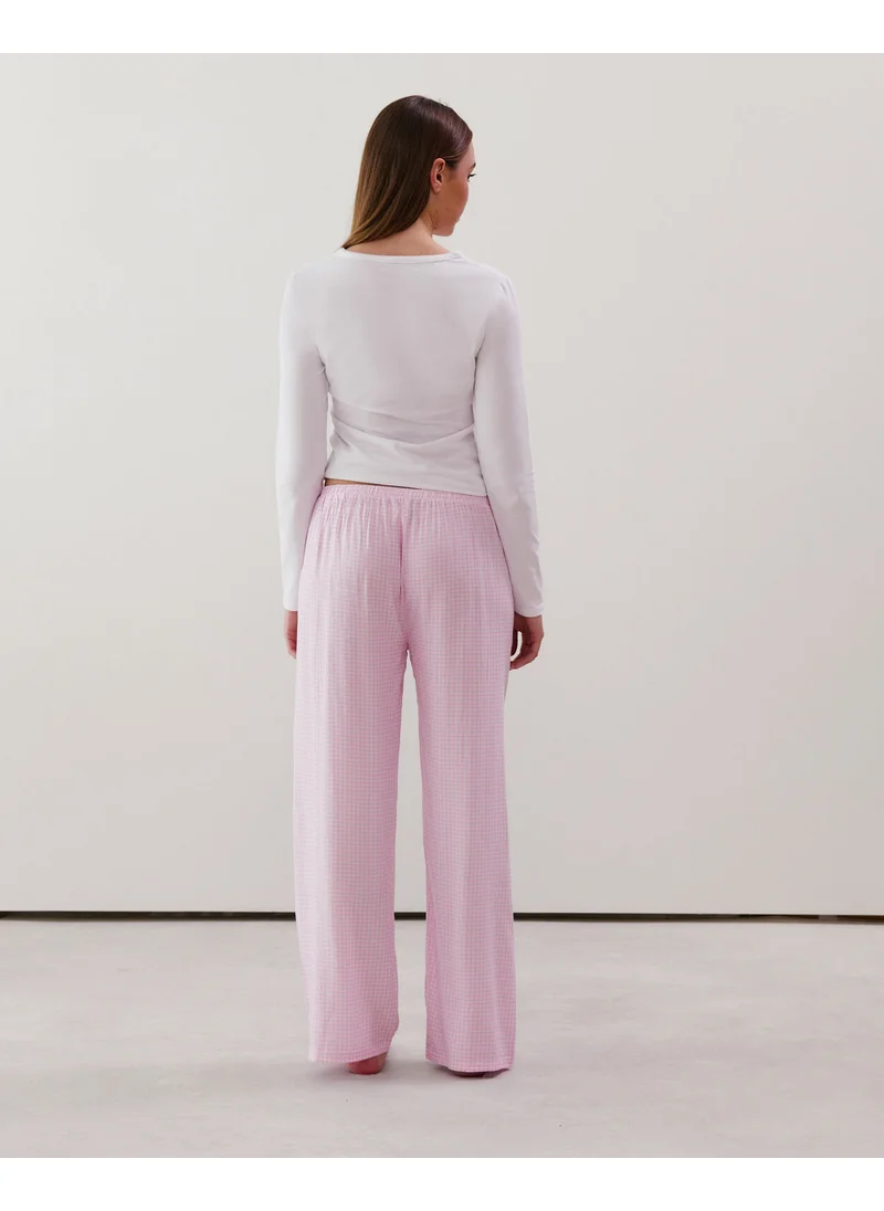 UNDIZ Straight-leg trousers in pink viscose gingham