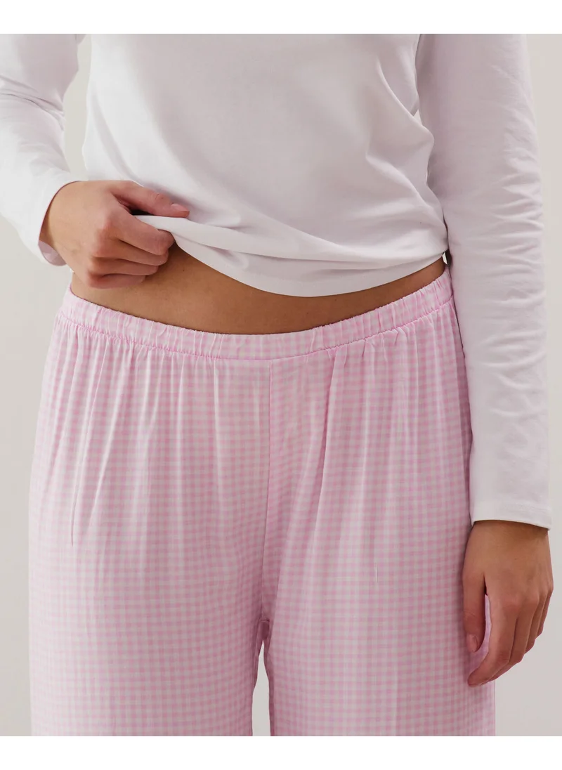 UNDIZ Straight-leg trousers in pink viscose gingham