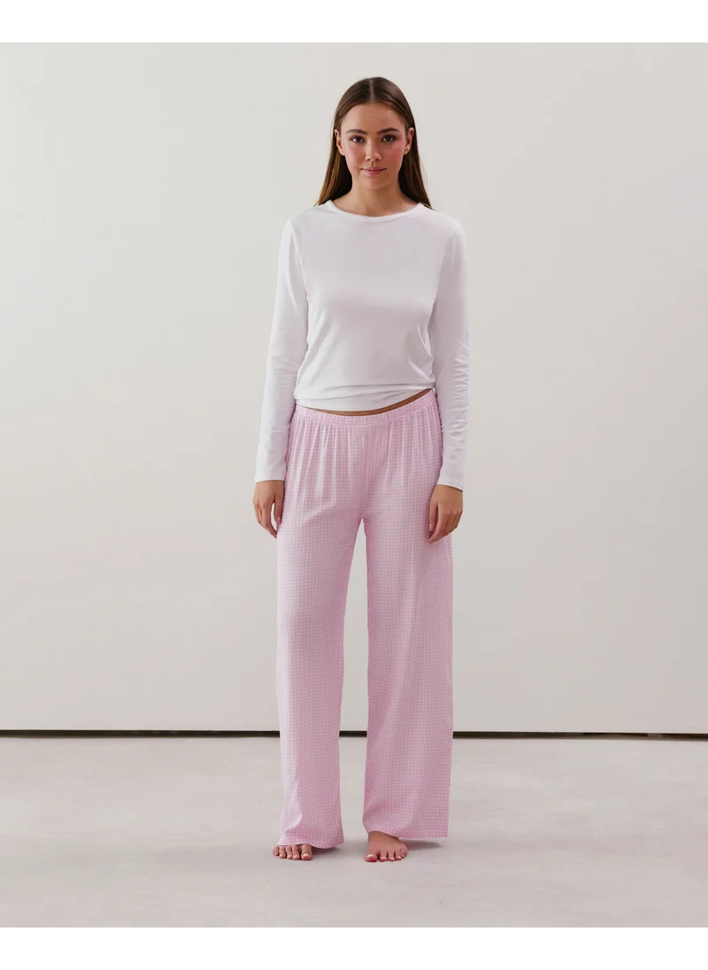 UNDIZ Straight-leg trousers in pink viscose gingham