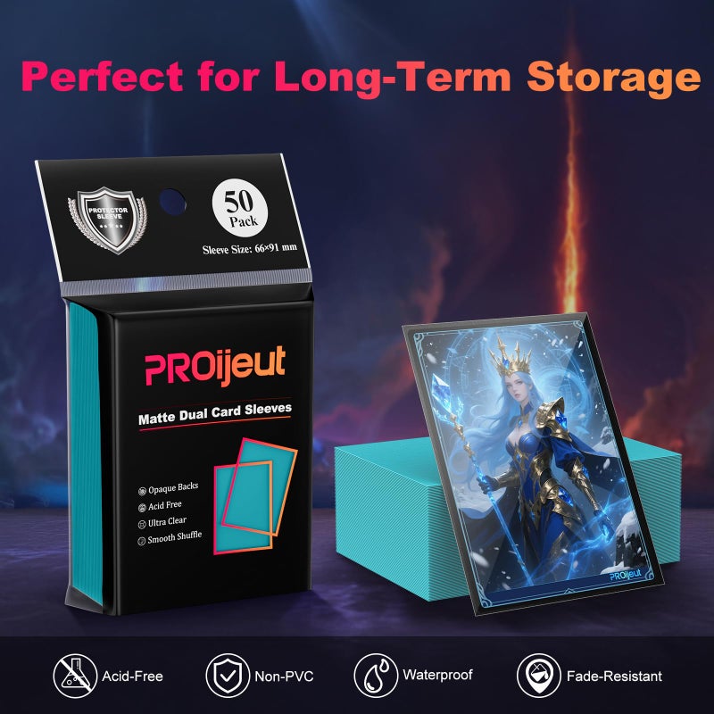 Proijeut 200 Pack Card Sleeves, Matte Dual Trading Card Sleeves with Opaque Back & Smooth Shuffle, Tear Resistant Card Protectors for MTG, TCG and Game Cards (Glacier Blue) - Image 4