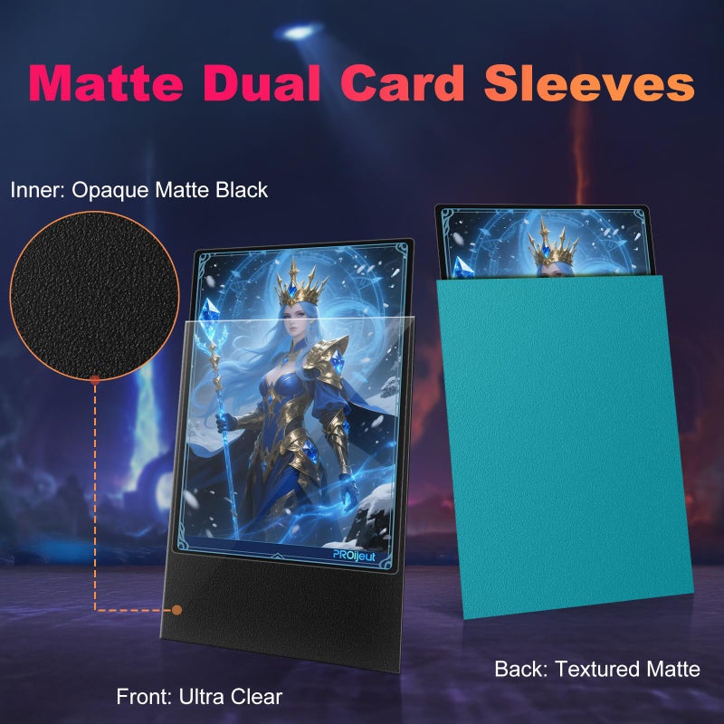 Proijeut 200 Pack Card Sleeves, Matte Dual Trading Card Sleeves with Opaque Back & Smooth Shuffle, Tear Resistant Card Protectors for MTG, TCG and Game Cards (Glacier Blue) - Image 2