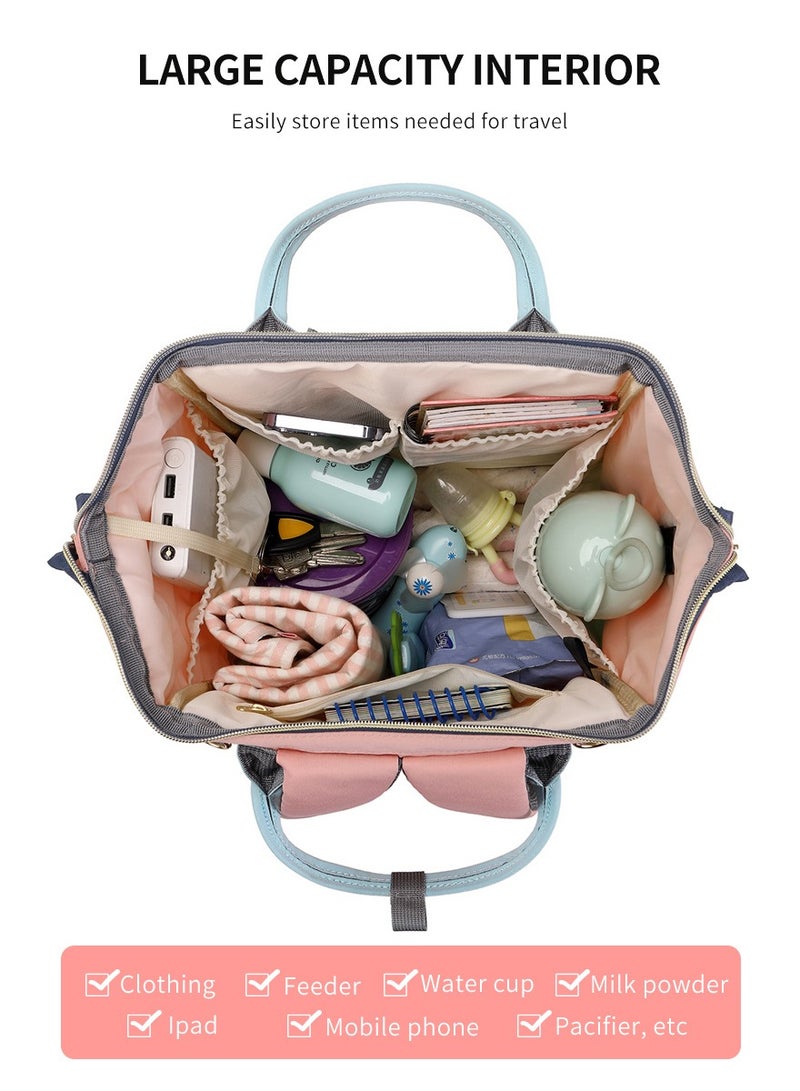 139 Baby Maternity Diaper Waterproof Multifunctional large capacity backpack bag with USB Charging output - Black