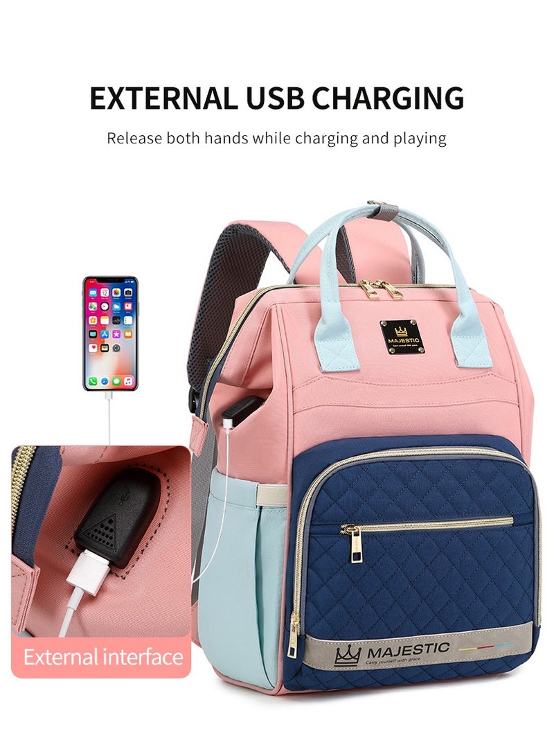 139 Baby Maternity Diaper Waterproof Multifunctional large capacity backpack bag with USB Charging output - Black