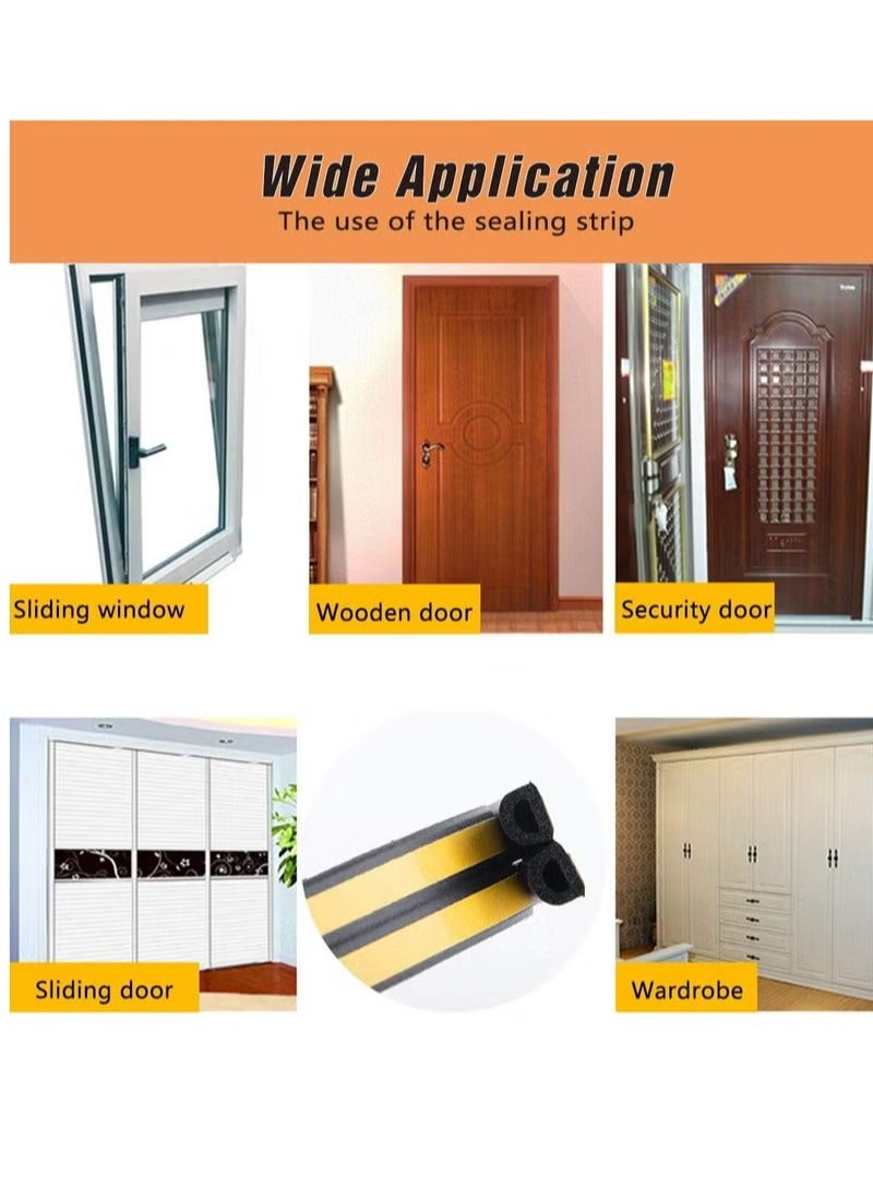 شريط لاصق ذاتي بطول 5 أمتار لإغلاق أسفل الباب، مانع لتيارات الهواء في الأبواب والنوافذ، مانع تسرب رغوي للطقس، شريط رغوي عازل للصوت لتجنب الاصطدام أسفل الباب (نوع D، أسود) - Image 4