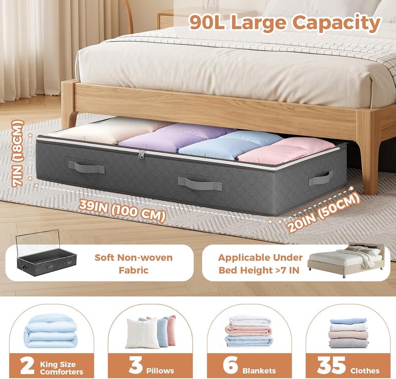 Budding Joy 90L Under Bed Storage Containers, Closet Organizers and Storage Bins, Foldable Underbed Storage Bags for Linen Sheets, Blanket, Clothing, Comforter, Sweaters, Pillows, Wrapping Paper, Grey - Image 3