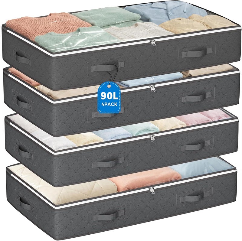 Budding Joy 90L Under Bed Storage Containers, Closet Organizers and Storage Bins, Foldable Underbed Storage Bags for Linen Sheets, Blanket, Clothing, Comforter, Sweaters, Pillows, Wrapping Paper, Grey - Image 1