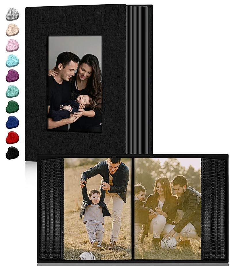 Ejblfe Photo Album 4x6,Linen Cover Slide-in Photo Album Book Can Holds 100 4x6 Photos with 50 Black Sheets for Family,Wedding,Baby and Holiday Pictures (Black) - Image 1