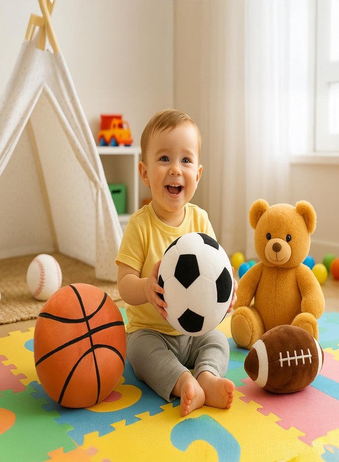 WEIGEDU Full Size Plush Sports Balls Set - 4-Piece Soft Toy Balls for Kids and Toddlers, Includes Football, Basketball, Soccer Ball & Baseball - Indoor Play, Nursery Décor, Gift for Boys and Girls - Image 4