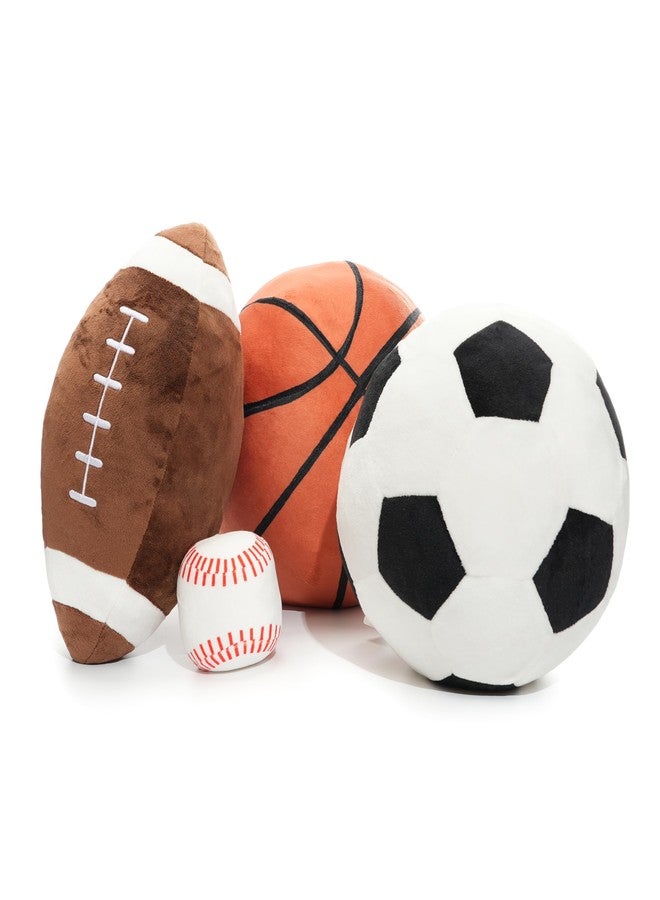 WEIGEDU Full Size Plush Sports Balls Set - 4-Piece Soft Toy Balls for Kids and Toddlers, Includes Football, Basketball, Soccer Ball & Baseball - Indoor Play, Nursery Décor, Gift for Boys and Girls - Image 2