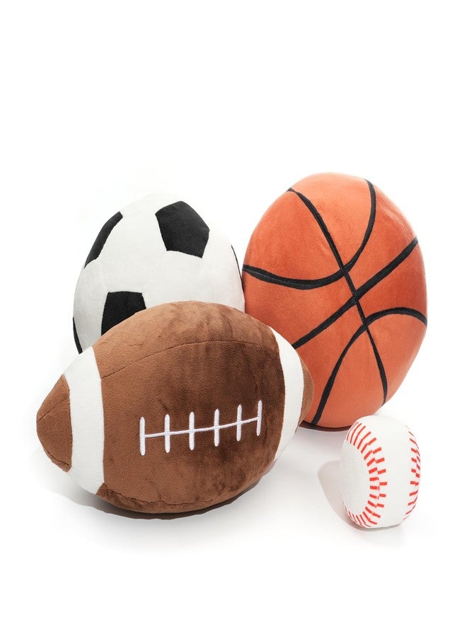 WEIGEDU Full Size Plush Sports Balls Set - 4-Piece Soft Toy Balls for Kids and Toddlers, Includes Football, Basketball, Soccer Ball & Baseball - Indoor Play, Nursery Décor, Gift for Boys and Girls - Image 1