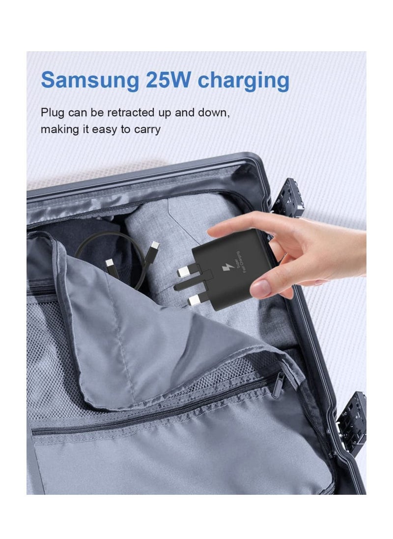 25W for Samsung Fast Charger, Type C Charge Plug and Cable for Galaxy S24 Ultra, S23 Ultra, S23, S23 FE, S22, S21 Ultra, A16,A15,A14,A13,A12,A54, A36,A35,A34,A33,A32, Z Flip 6/5/4/3 ,Fold 6/5/4/3, Tab S10+/S10/S9/S9+/S8/S8+/S7,PD3.0 USB C UK Wall Mobile Phone Chargers