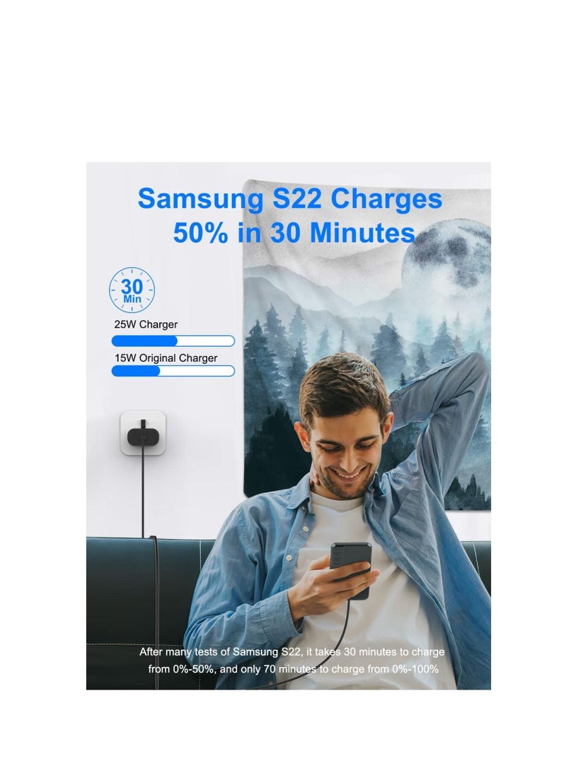 25W for Samsung Fast Charger, Type C Charge Plug and Cable for Galaxy S24 Ultra, S23 Ultra, S23, S23 FE, S22, S21 Ultra, A16,A15,A14,A13,A12,A54, A36,A35,A34,A33,A32, Z Flip 6/5/4/3 ,Fold 6/5/4/3, Tab S10+/S10/S9/S9+/S8/S8+/S7,PD3.0 USB C UK Wall Mobile Phone Chargers