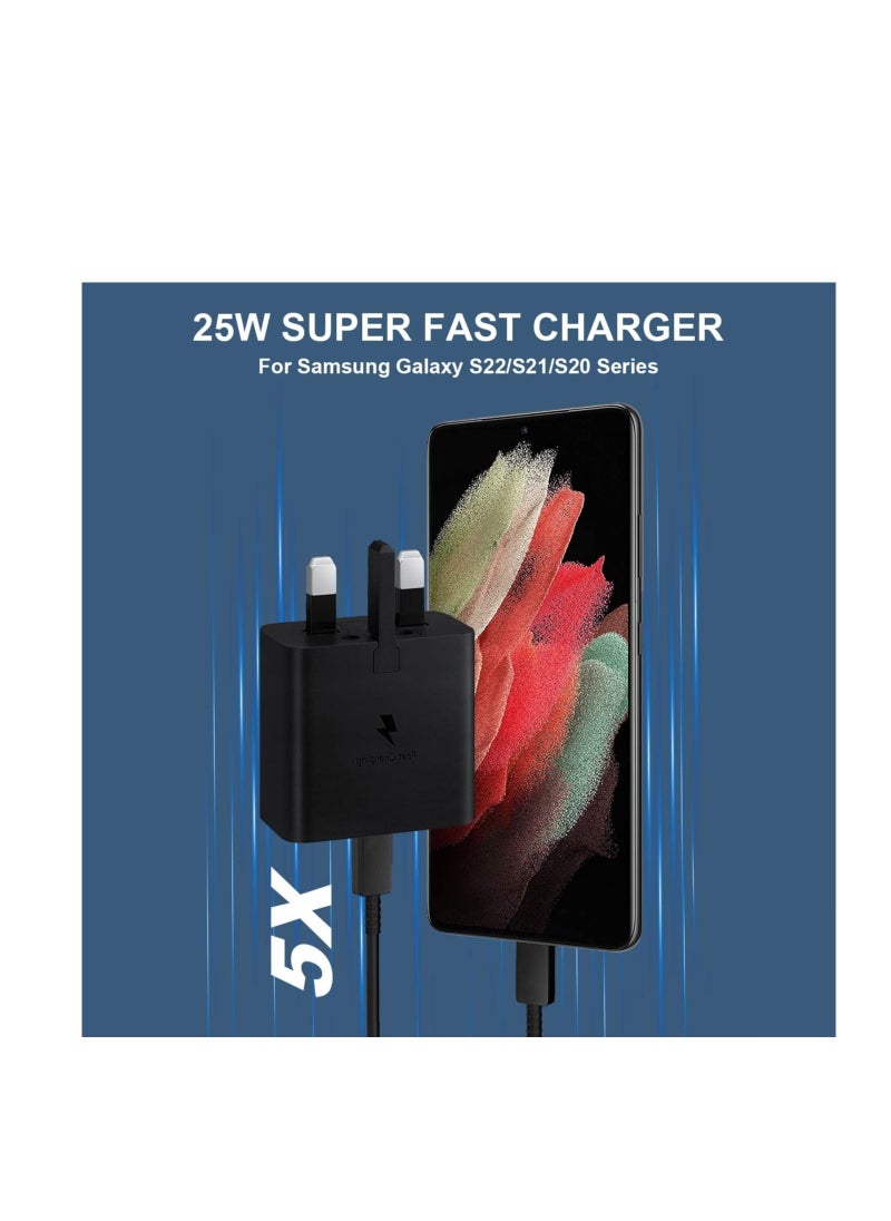 25W for Samsung Fast Charger, Type C Charge Plug and Cable for Galaxy S24 Ultra, S23 Ultra, S23, S23 FE, S22, S21 Ultra, A16,A15,A14,A13,A12,A54, A36,A35,A34,A33,A32, Z Flip 6/5/4/3 ,Fold 6/5/4/3, Tab S10+/S10/S9/S9+/S8/S8+/S7,PD3.0 USB C UK Wall Mobile Phone Chargers