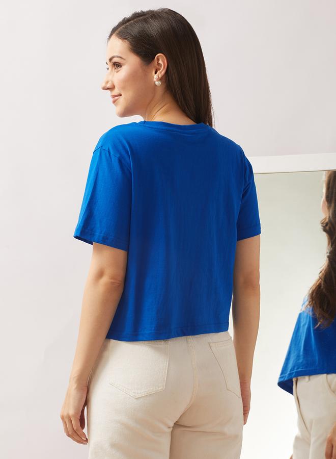 Globus Blue Graphic Print Boxy Crop T-Shirt - Image 3