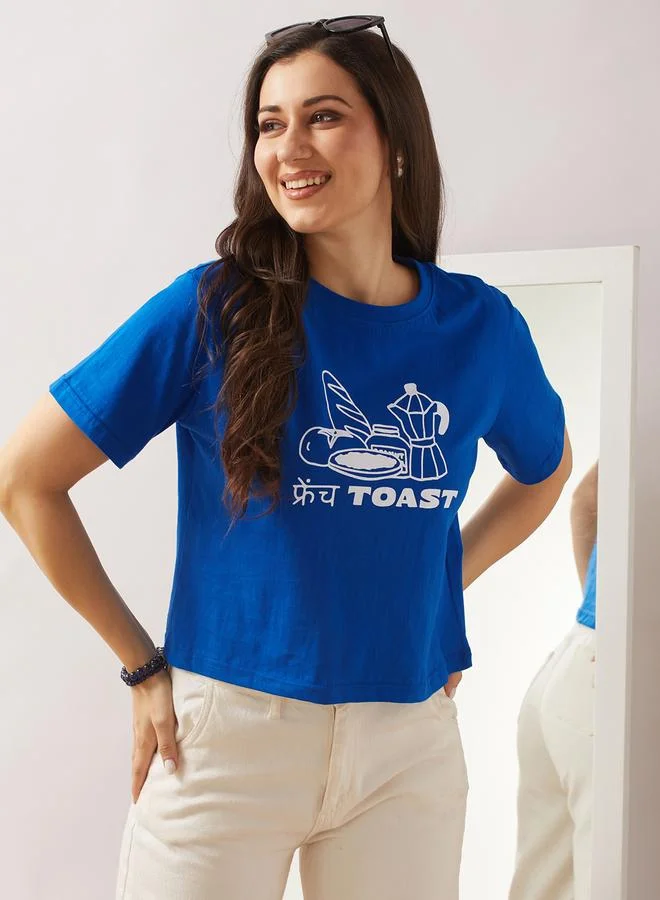 globus Globus Blue Graphic Print Boxy Crop T-Shirt