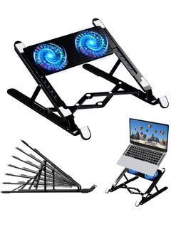 XiuWoo Portable Height Adjustable RGB Laptop Stand, Computer Riser Holder, Heat Dissipation Cooling Pad with Dual Cooling Fan, Anti-Slip Pads Compatible, LED Light for 11-17.3inch Notebook  - Image 1
