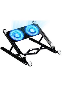 XiuWoo Portable Height Adjustable RGB Laptop Stand, Computer Riser Holder, Heat Dissipation Cooling Pad with Dual Cooling Fan, Anti-Slip Pads Compatible, LED Light for 11-17.3inch Notebook  - Image 2