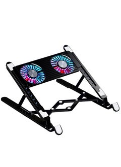 XiuWoo Portable Height Adjustable RGB Laptop Stand, Computer Riser Holder, Heat Dissipation Cooling Pad with Dual Cooling Fan, Anti-Slip Pads Compatible, LED Light for 11-17.3inch Notebook  - Image 3