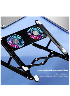 XiuWoo Portable Height Adjustable RGB Laptop Stand, Computer Riser Holder, Heat Dissipation Cooling Pad with Dual Cooling Fan, Anti-Slip Pads Compatible, LED Light for 11-17.3inch Notebook  - Image 4