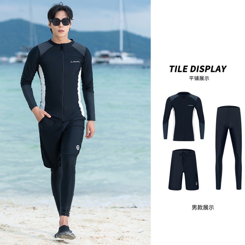 Xi Mei Hui Couple Diving Suit, Women's One-Piece, Men's Long Pants, Quick-Dry Sun Protection Swimsuit for Snorkeling and Surfing - Image 1